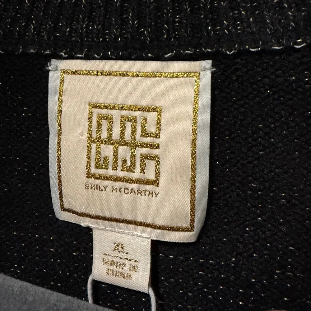 Emily McCarthy Lolli Sweater Women XL‎ Black Gold Metallic Split Neck Knit